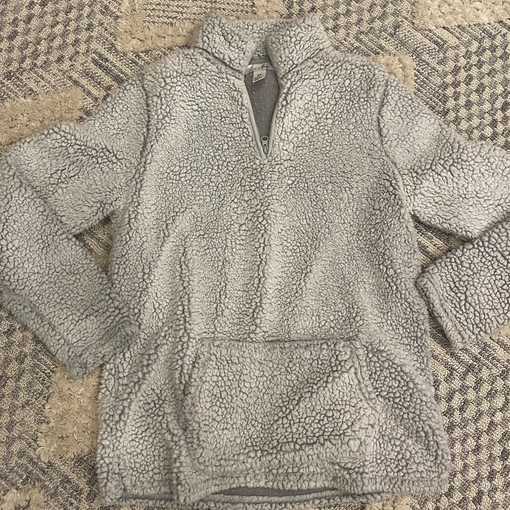 Just Be... Women's Gray Fuzzy Sherpa 3/4 Zip-Up Zipper Pullover Jacket Medium